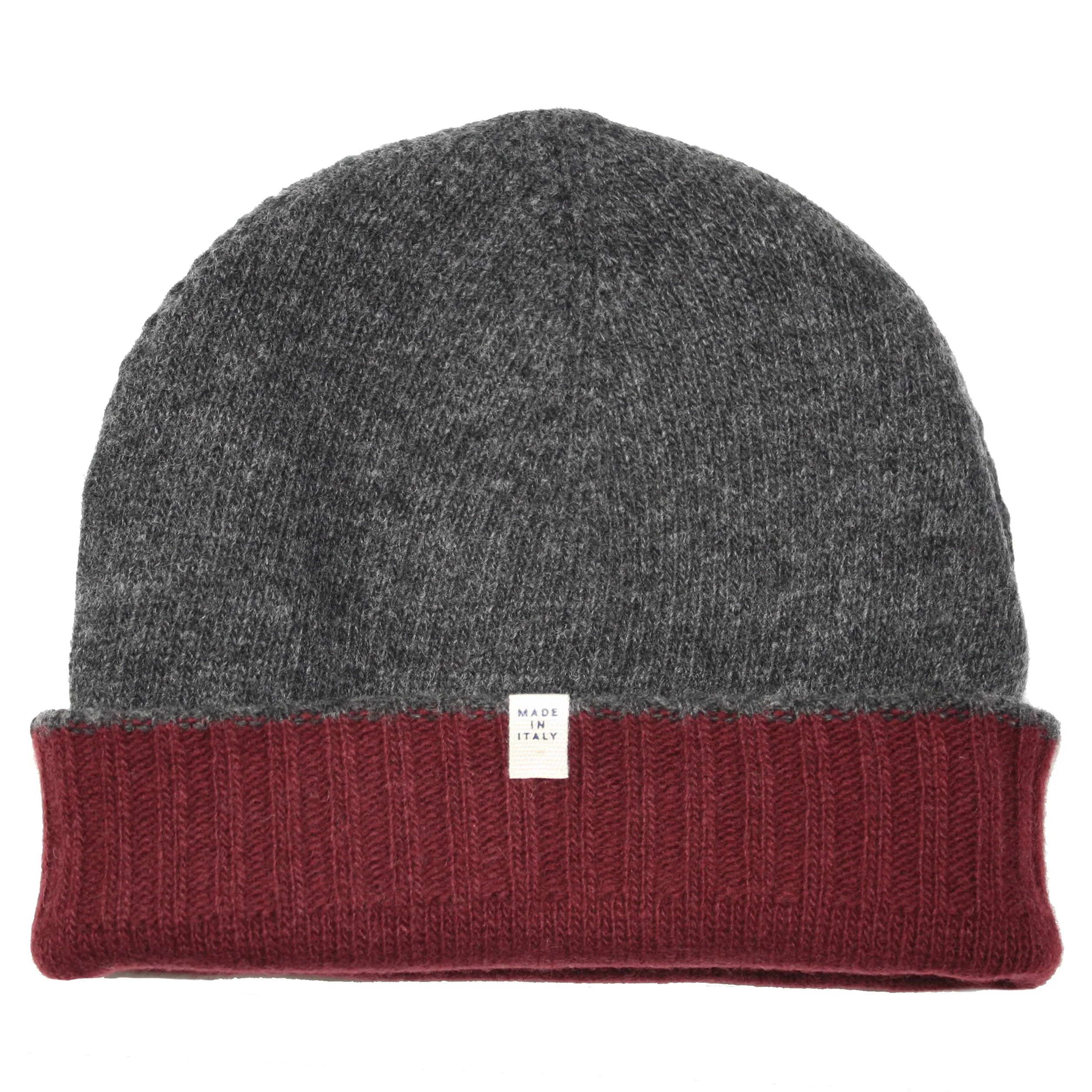 40 Colori Reversible Burgundy & Charcoal Cashmere & Wool Knit Beanie