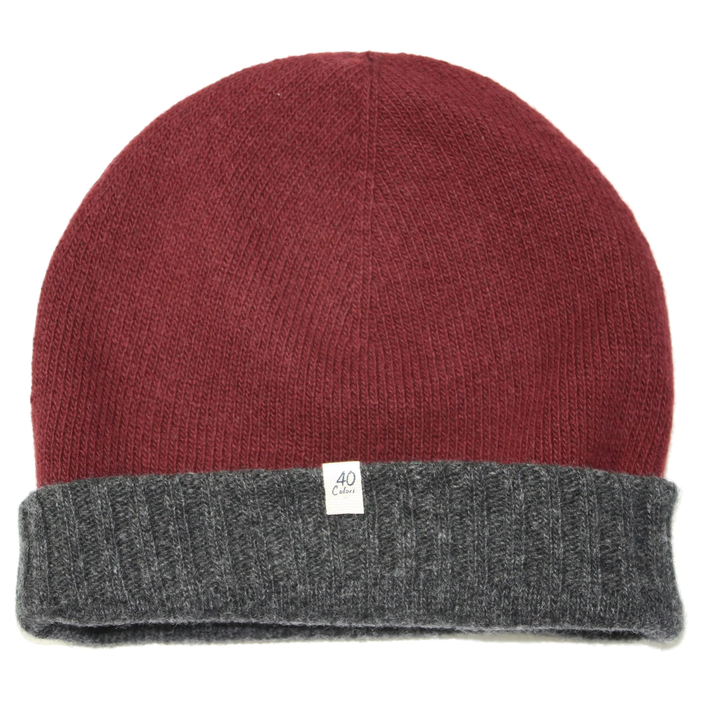 40 Colori Reversible Burgundy & Charcoal Cashmere & Wool Knit Beanie