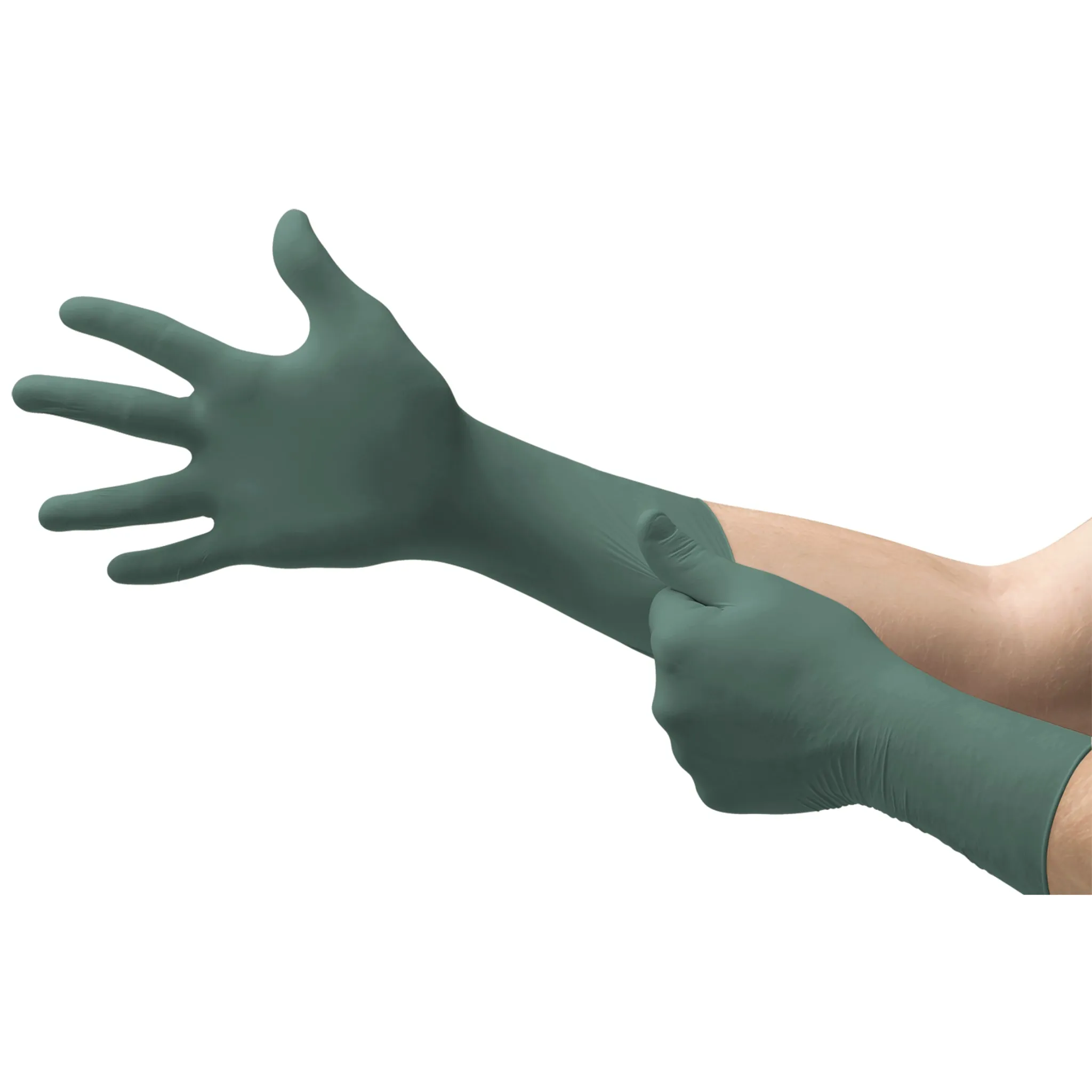 Ansell MICROFLEX DURA FLOCK DFK-608 Flock Lined Disposable Nitrile Gloves, Green, Box of 50, Case of 10 Boxes