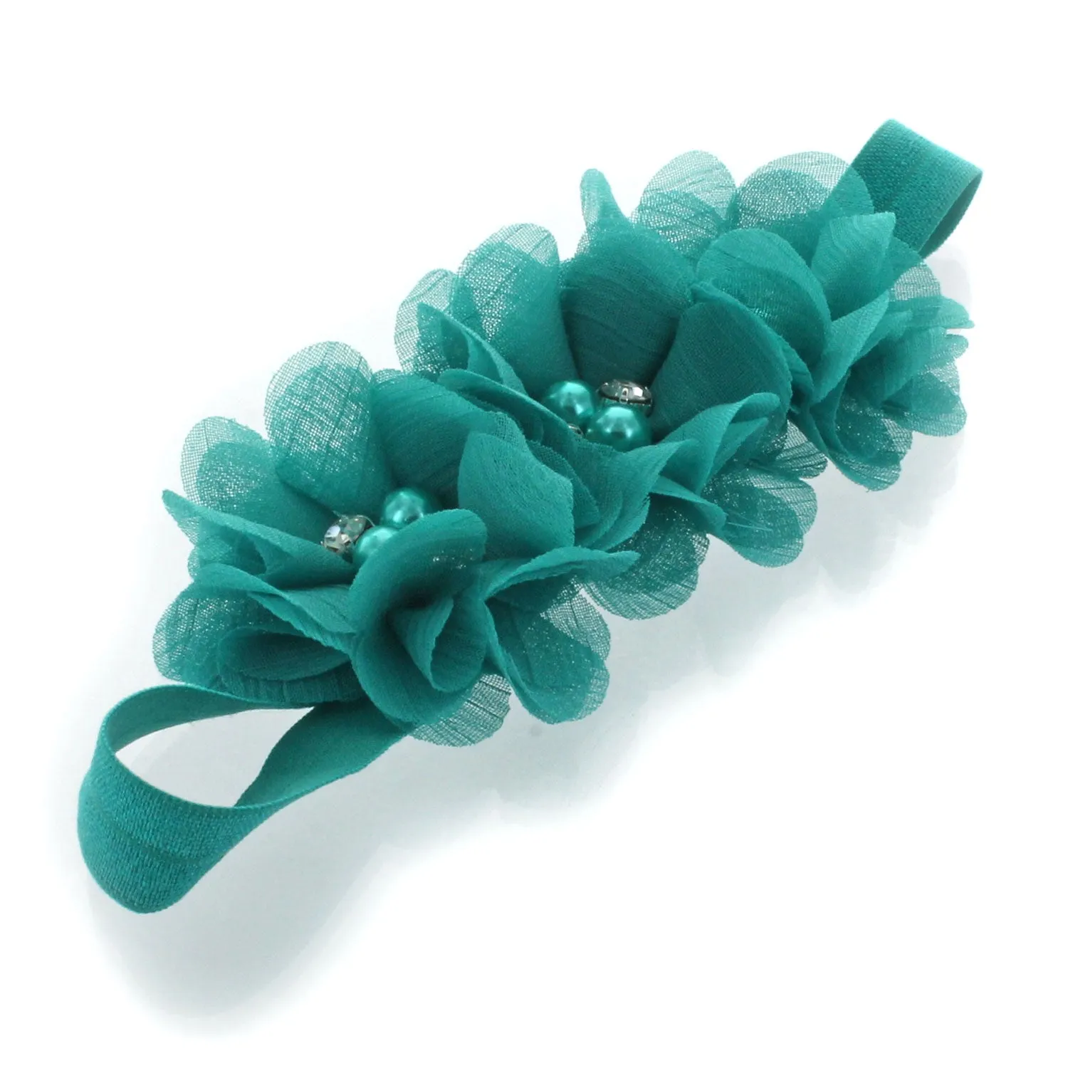 Baby Beaded Chiffon 3-Flower Headband