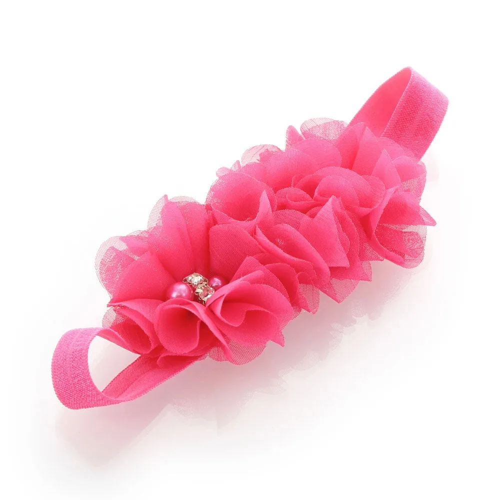 Baby Beaded Chiffon 3-Flower Headband