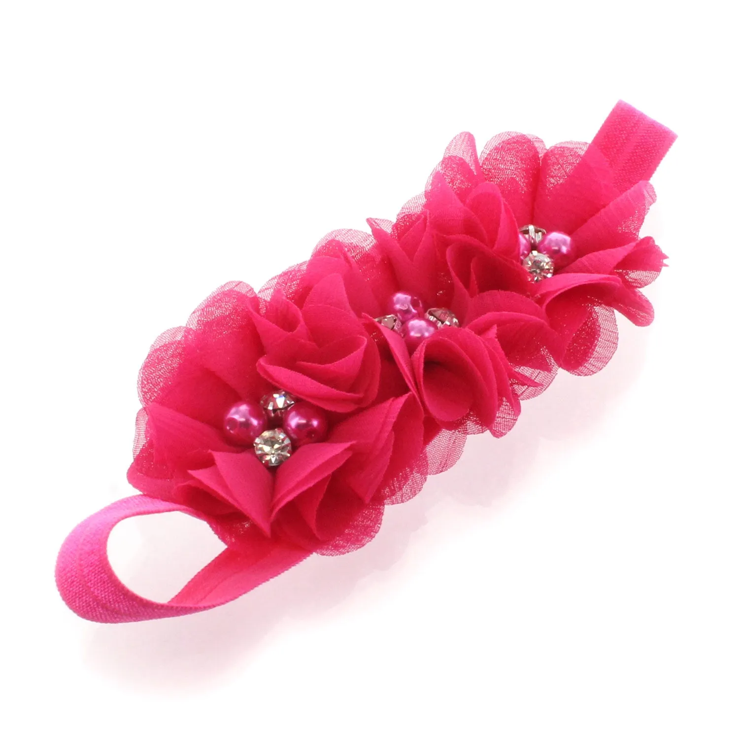 Baby Beaded Chiffon 3-Flower Headband