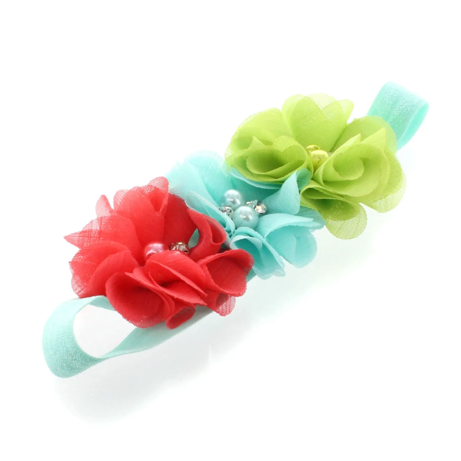 Baby Beaded Chiffon 3-Flower Headband