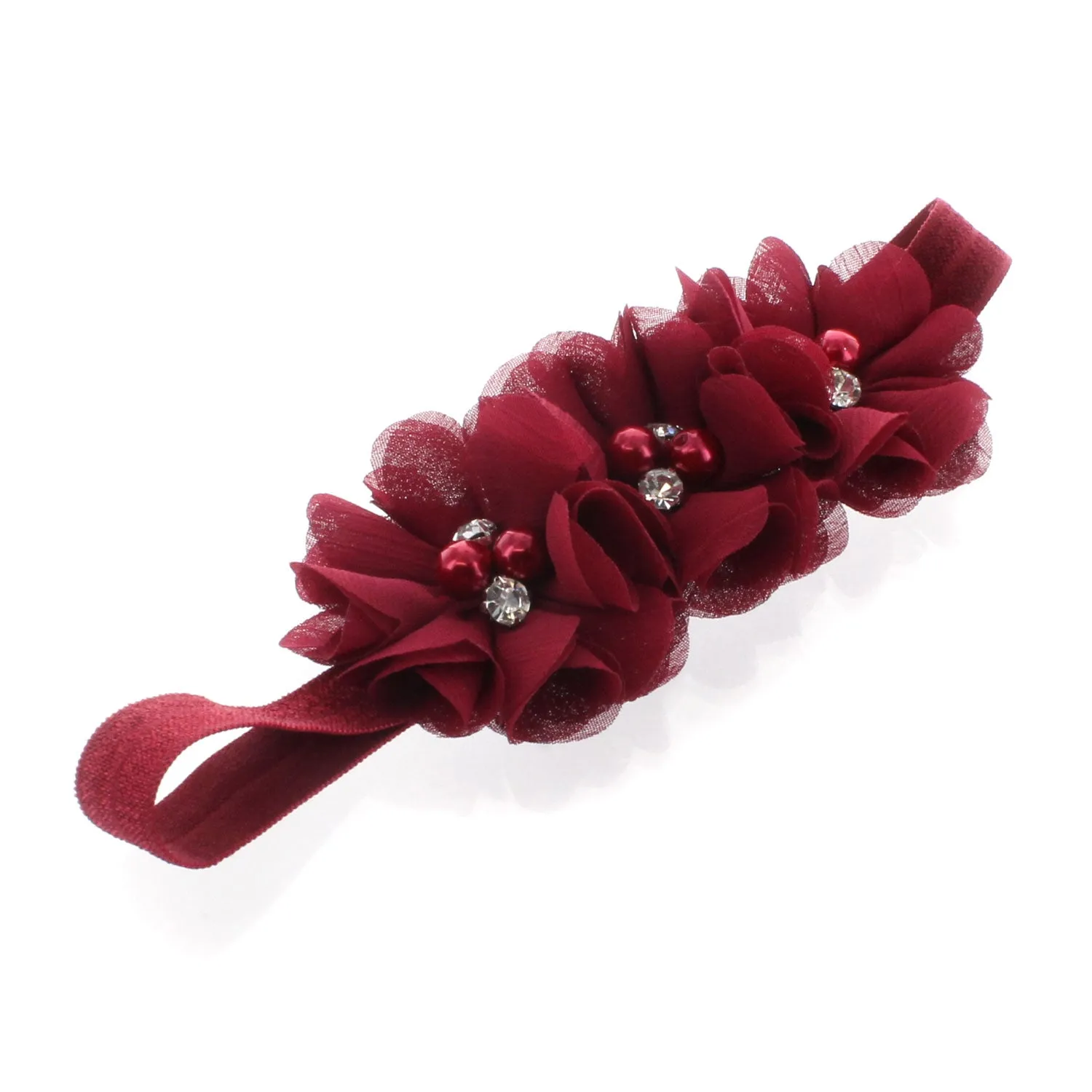 Baby Beaded Chiffon 3-Flower Headband