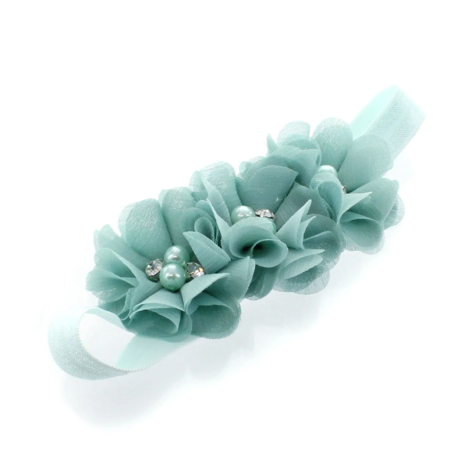 Baby Beaded Chiffon 3-Flower Headband