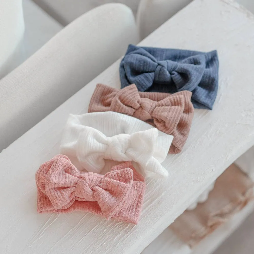 Baby Light Knit Single Soft Bow Knot Headband — Flamingo