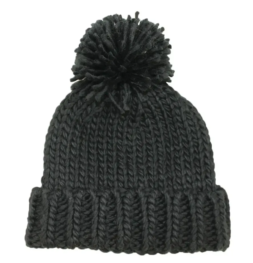 Black Chunky Knit Pom-Pom Beanie