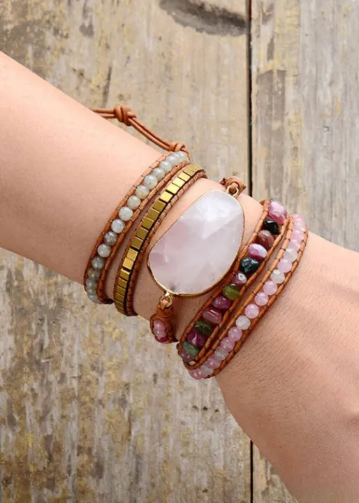 Boho Beaded Bracelets - Pink Tourmaline