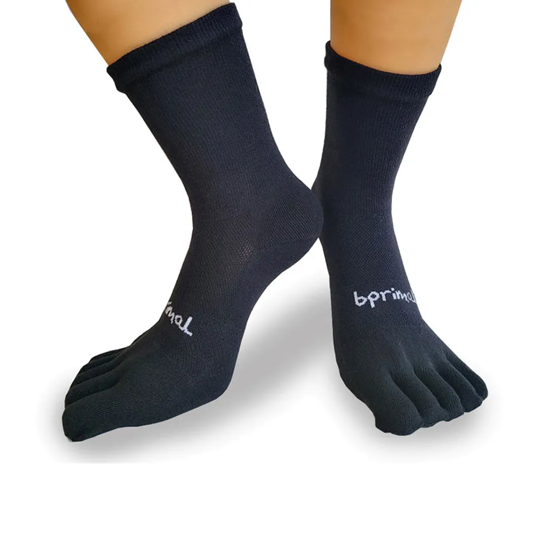 Bprimal YOUTH Everyday Five-Toe Socks - Crew - Regular Weight - Black