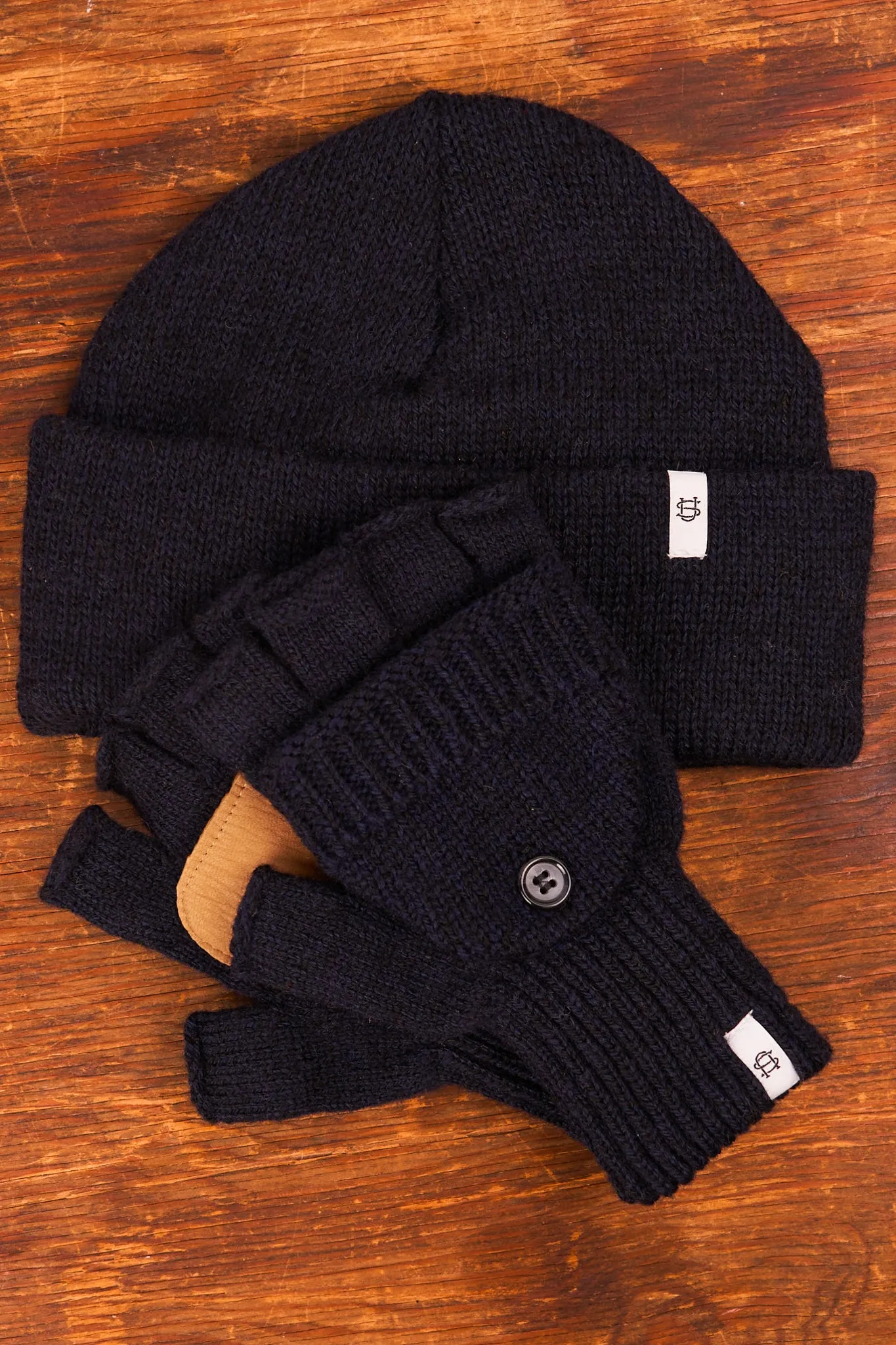 Bundle #11 - Navy Melange Ragg Wool Beanie With Deerskin Glomitt