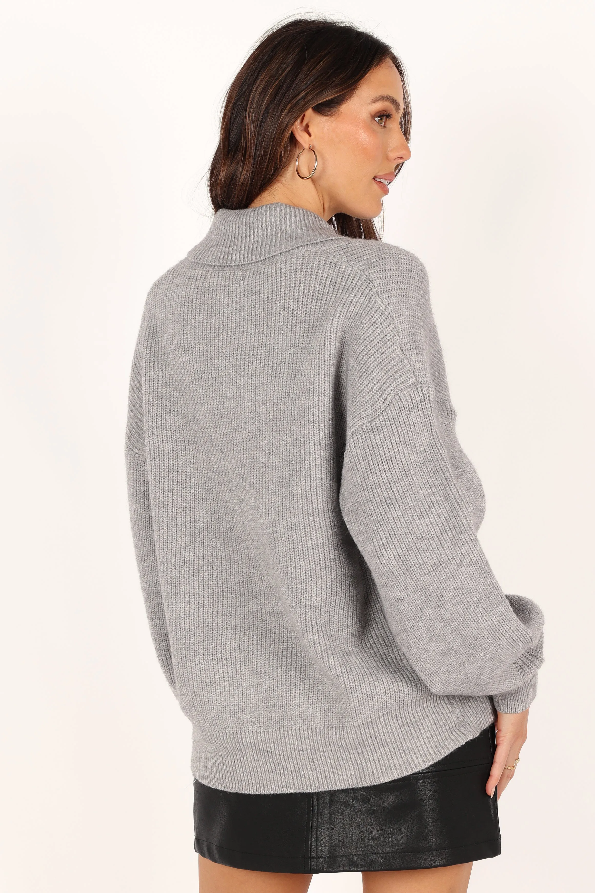 Carly Collar Knit Sweater - Grey