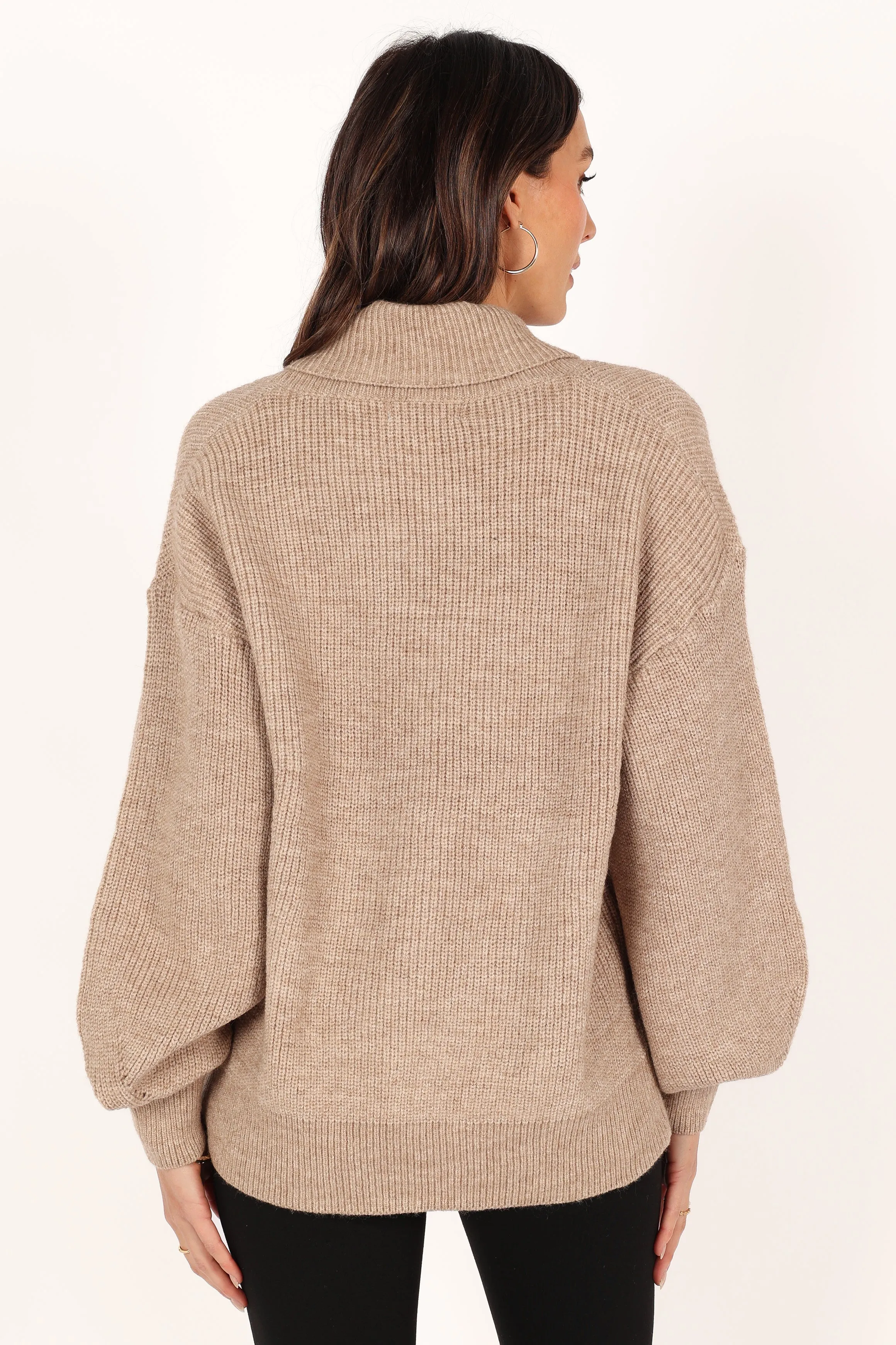 Carly Collar Knit Sweater - Oatmeal