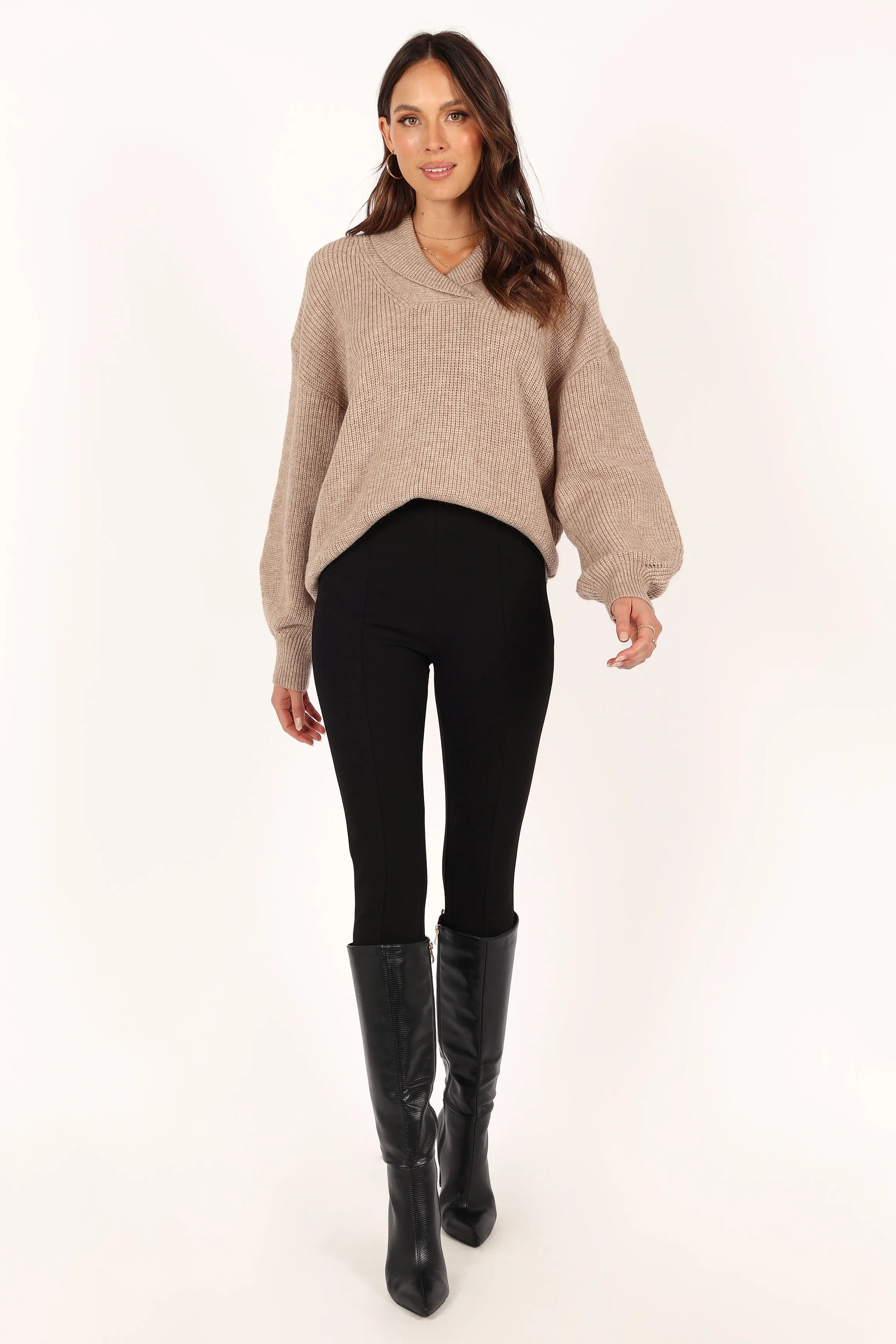 Carly Collar Knit Sweater - Oatmeal