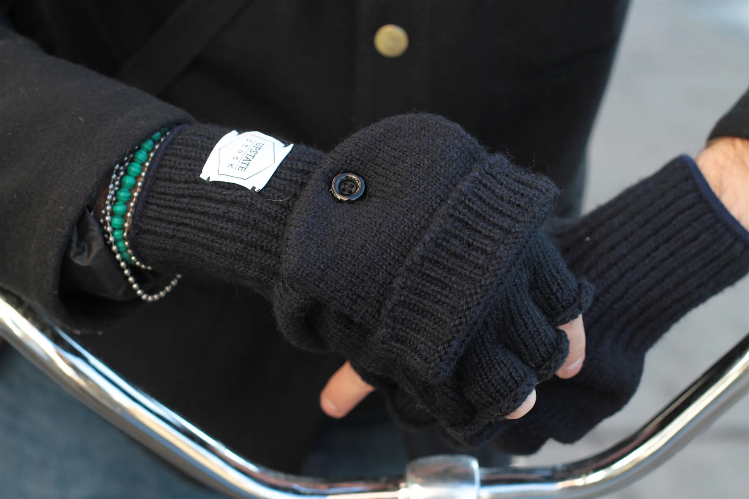 Charcoal Melange Convertible Fingerless 'Glomitt' with Black Deerskin