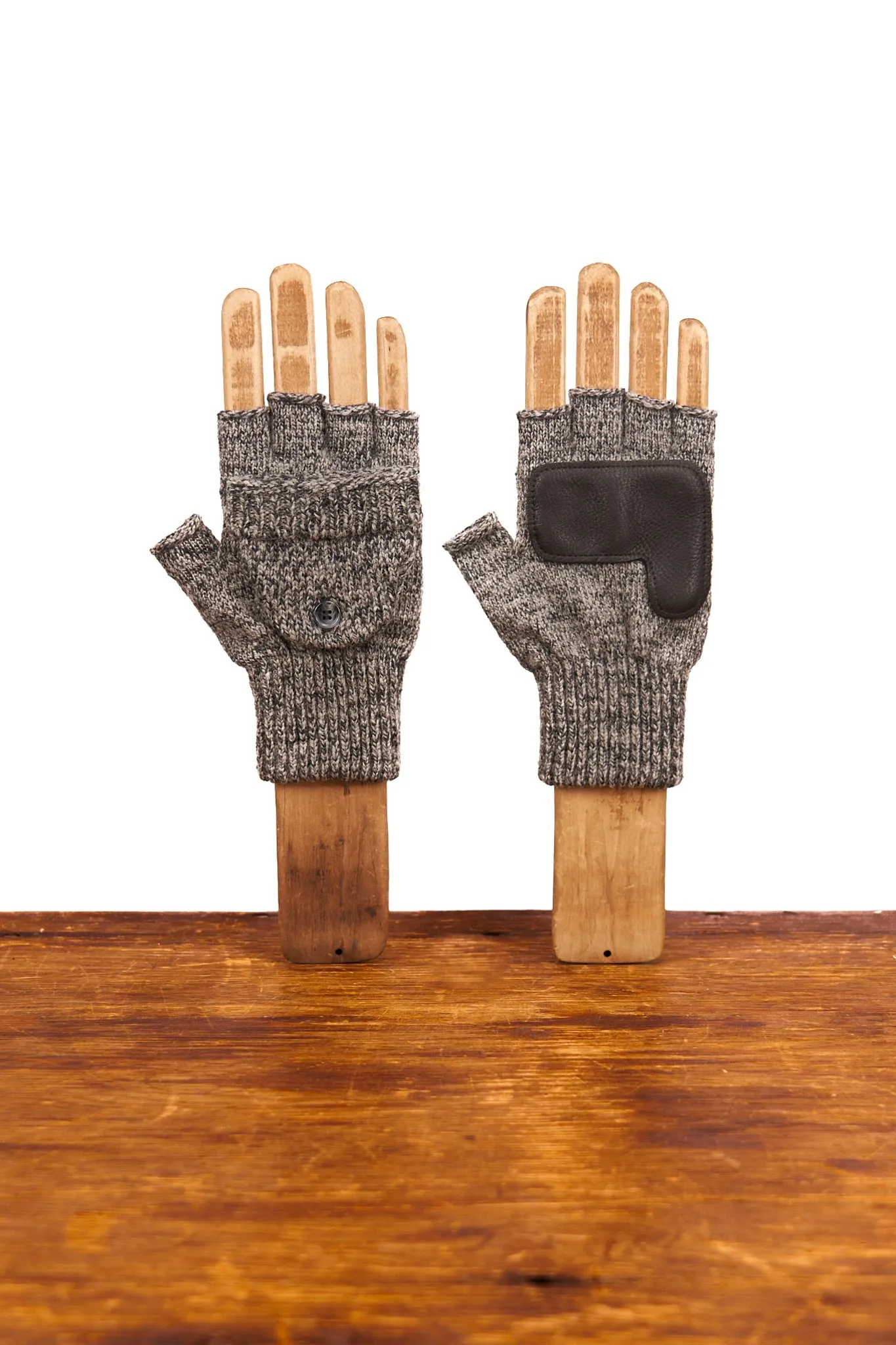 Charcoal Melange Convertible Fingerless 'Glomitt' with Black Deerskin