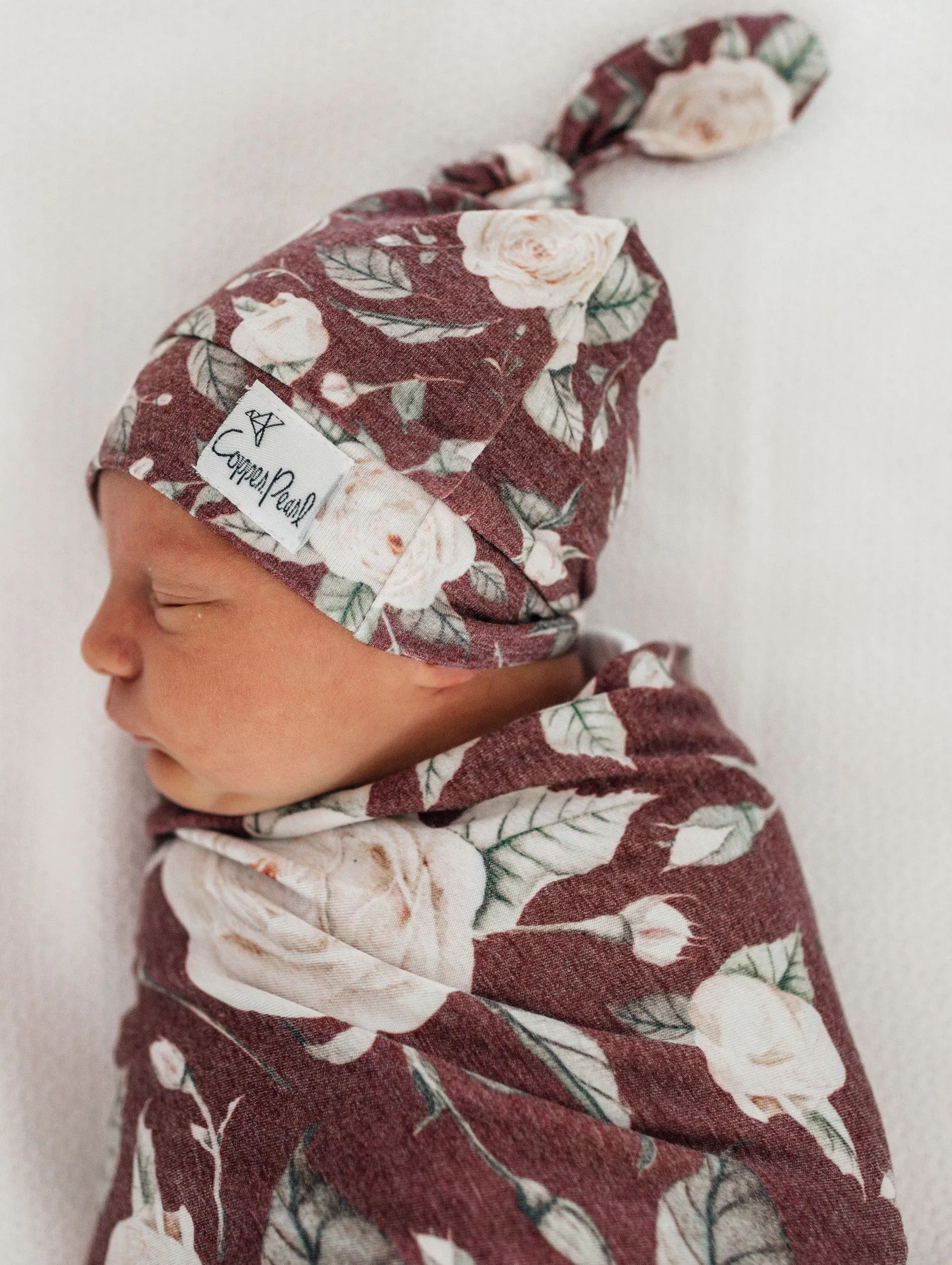 Copper Pearl Scarlet Top Knot Hat