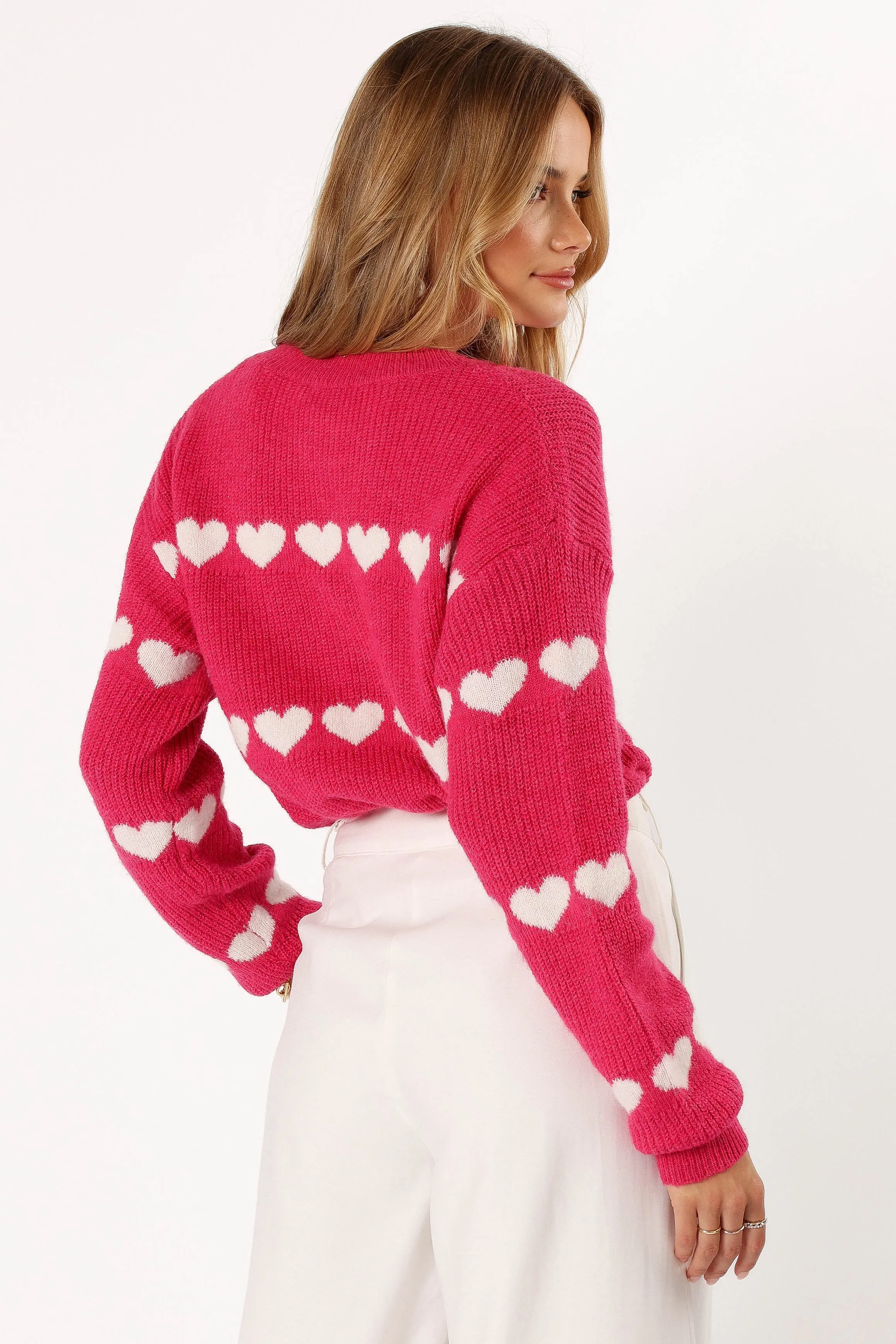 Dakotah Heart Stripe Knit Sweater - Fuchsia White