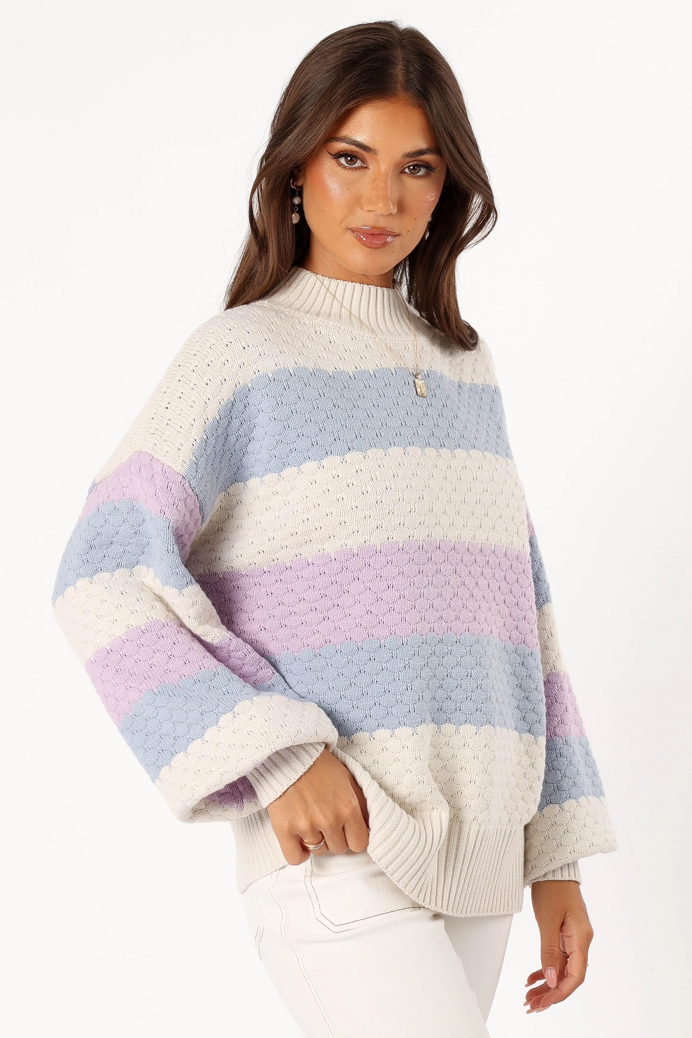 Dani Multi Stripe Knit Sweater - White Light Blue