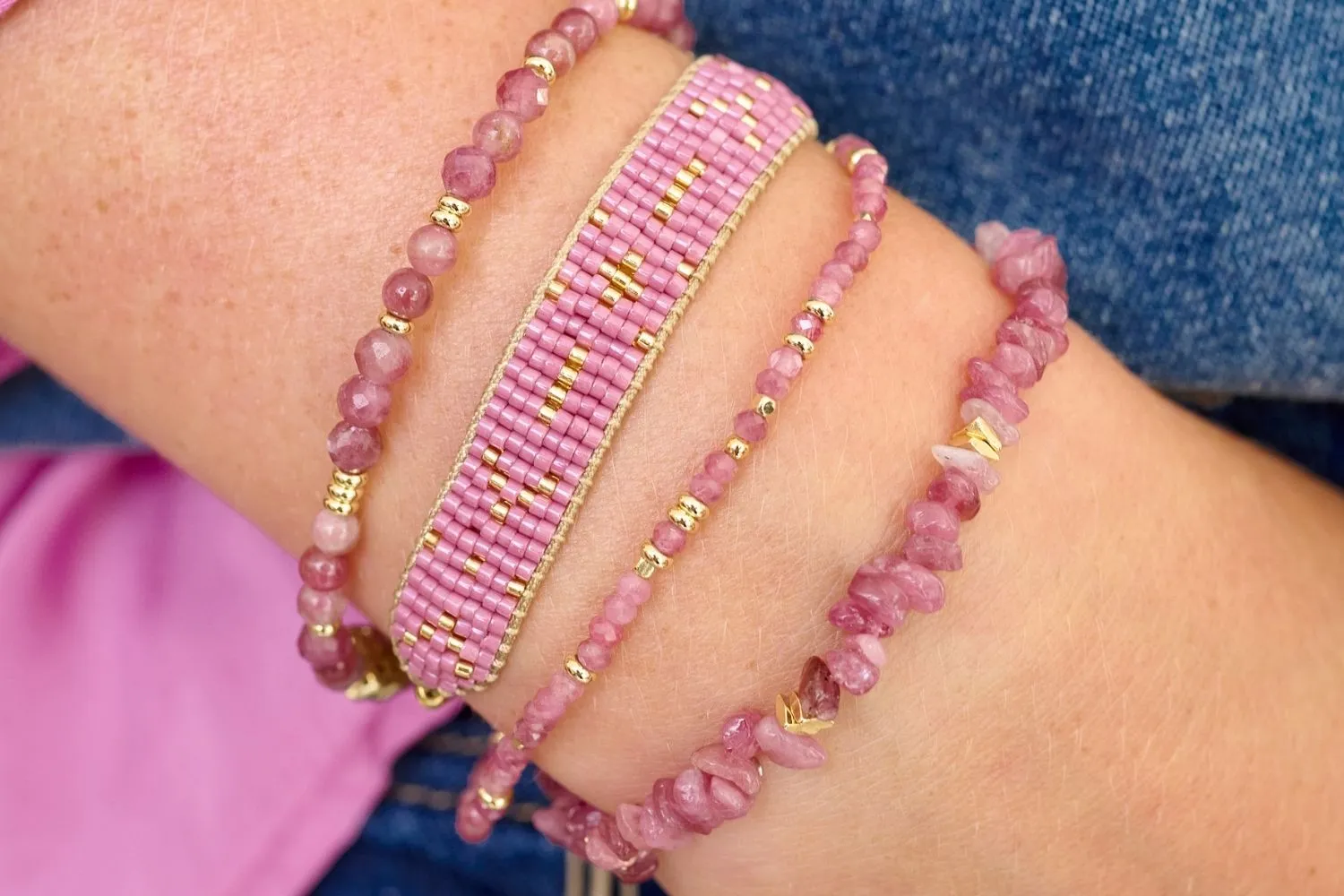 Grace Gold & Raspberry Beaded Friendship Bracelet