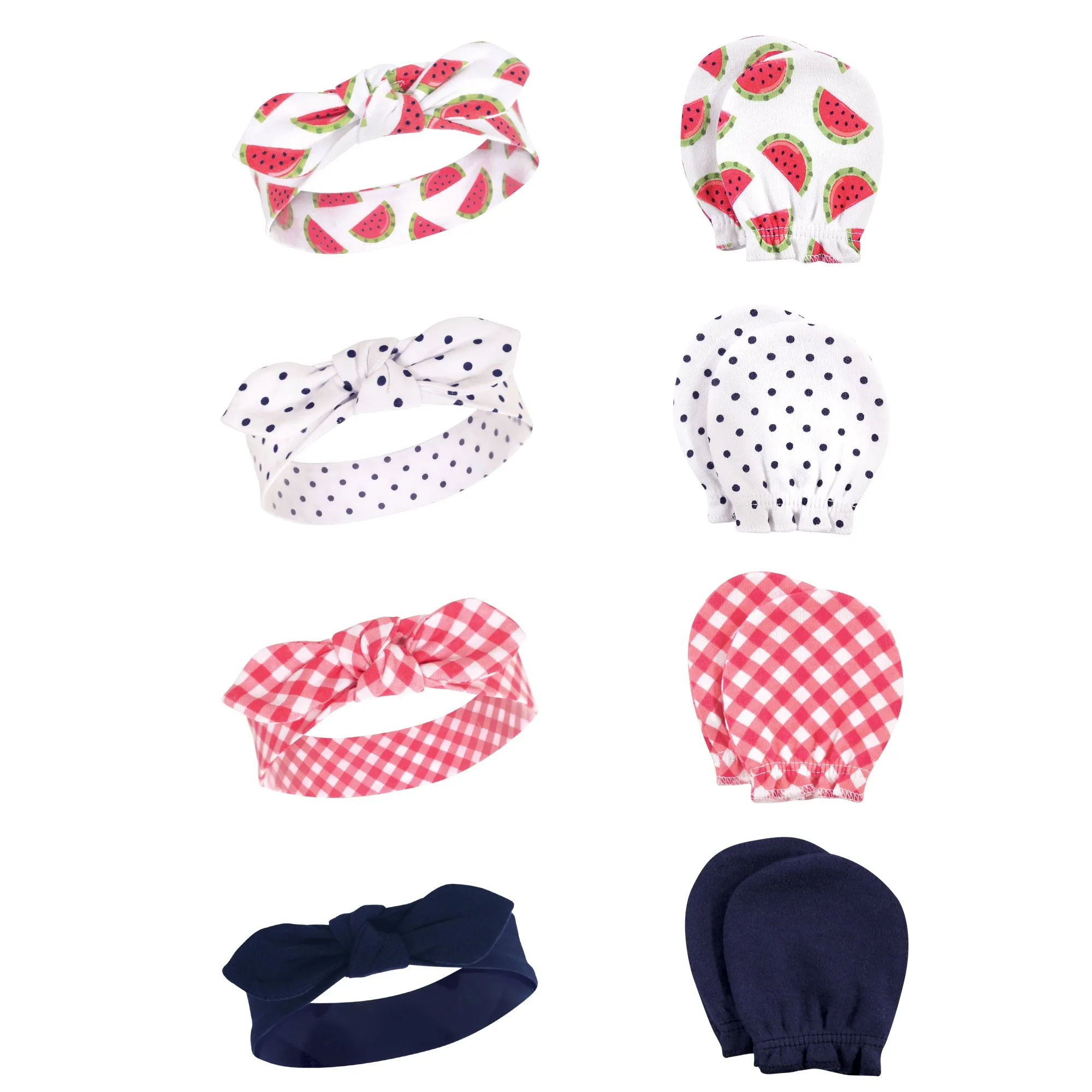 Hudson Baby Cotton Headband and Scratch Mitten Set, Watermelon