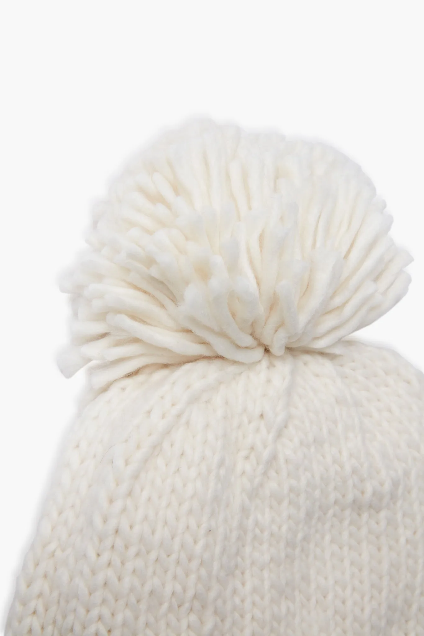 Ivory Hand Knitted Basic Pom Hat