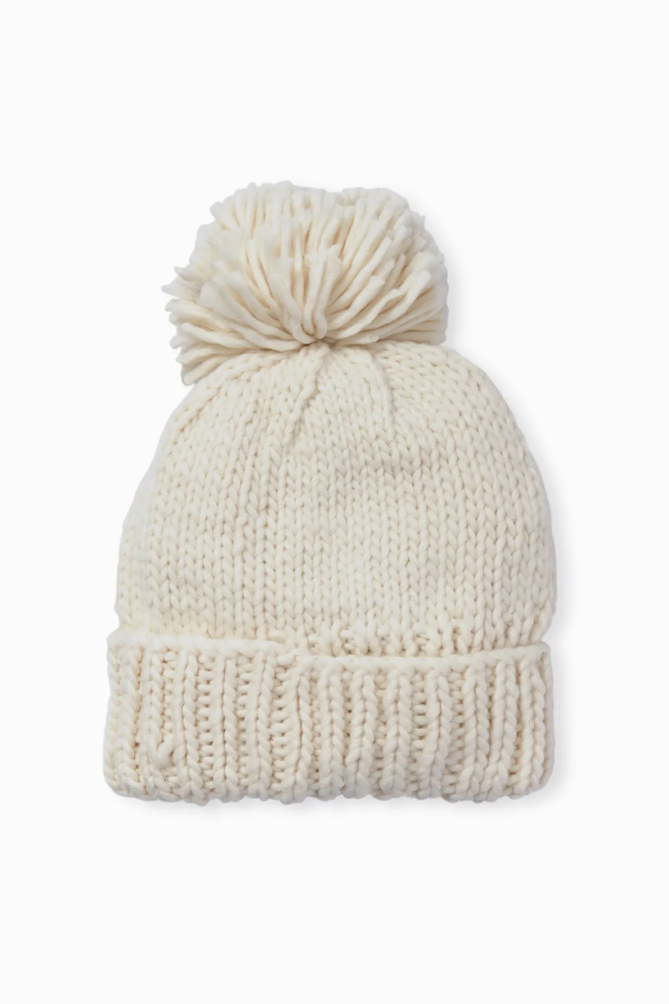 Ivory Hand Knitted Basic Pom Hat