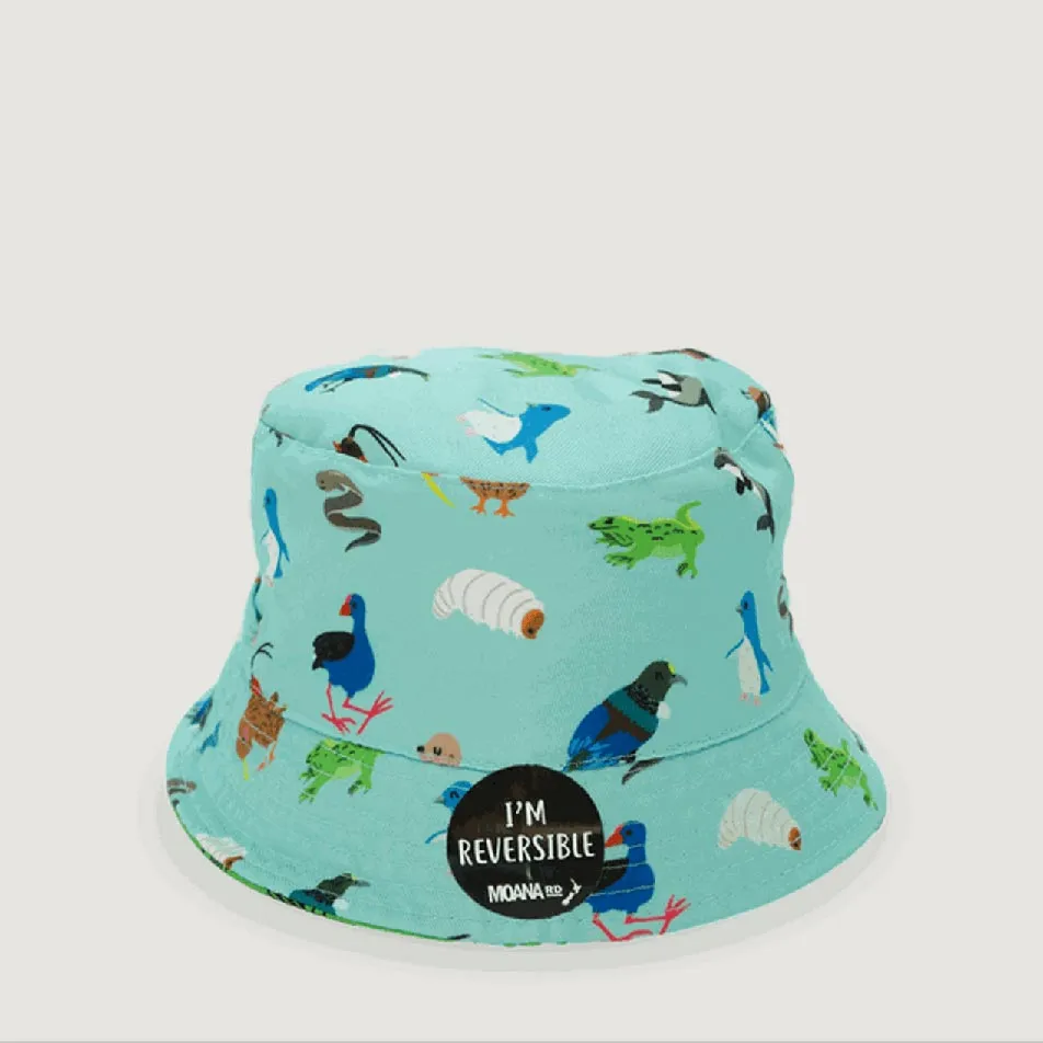 Kids Reversible Bucket Hat - Bird/Green