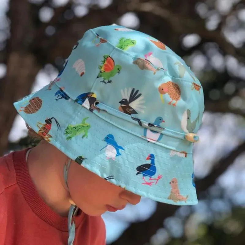 Kids Reversible Bucket Hat - Bird/Green