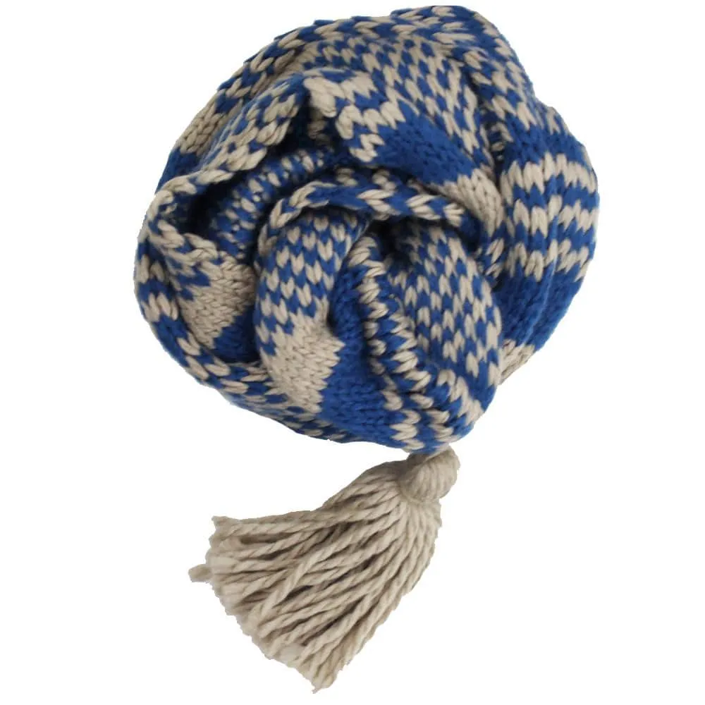 Knit Infinity Muffler w/ Tassel - Sapphire/Oatmeal