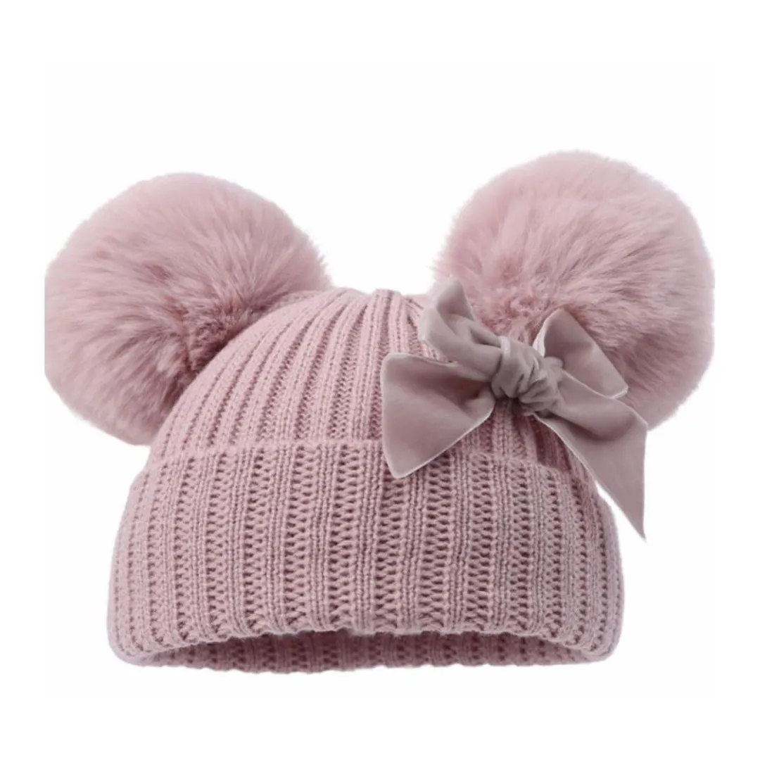 Knit Pom Pom Hat - Dusky Pink