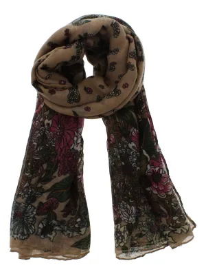 Large & Small Flower Print on Beige Scarf