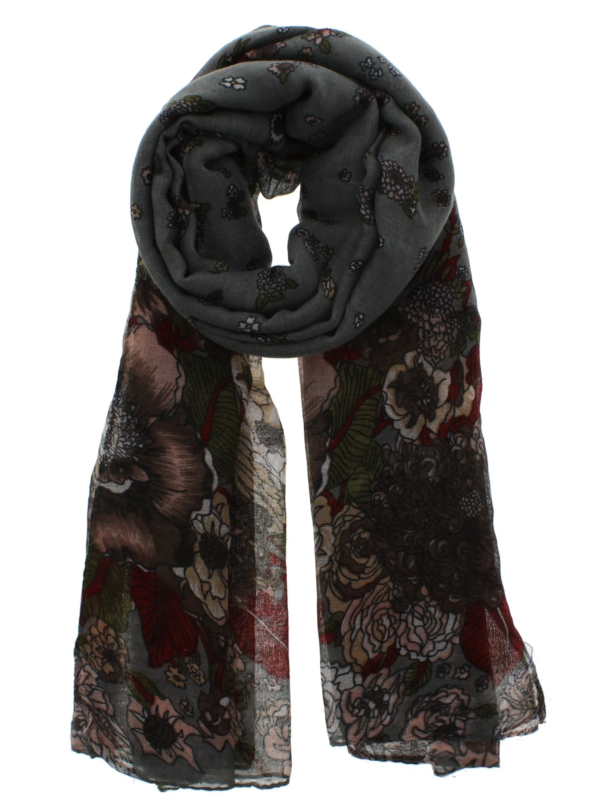 Large & Small Flower Print on Beige Scarf