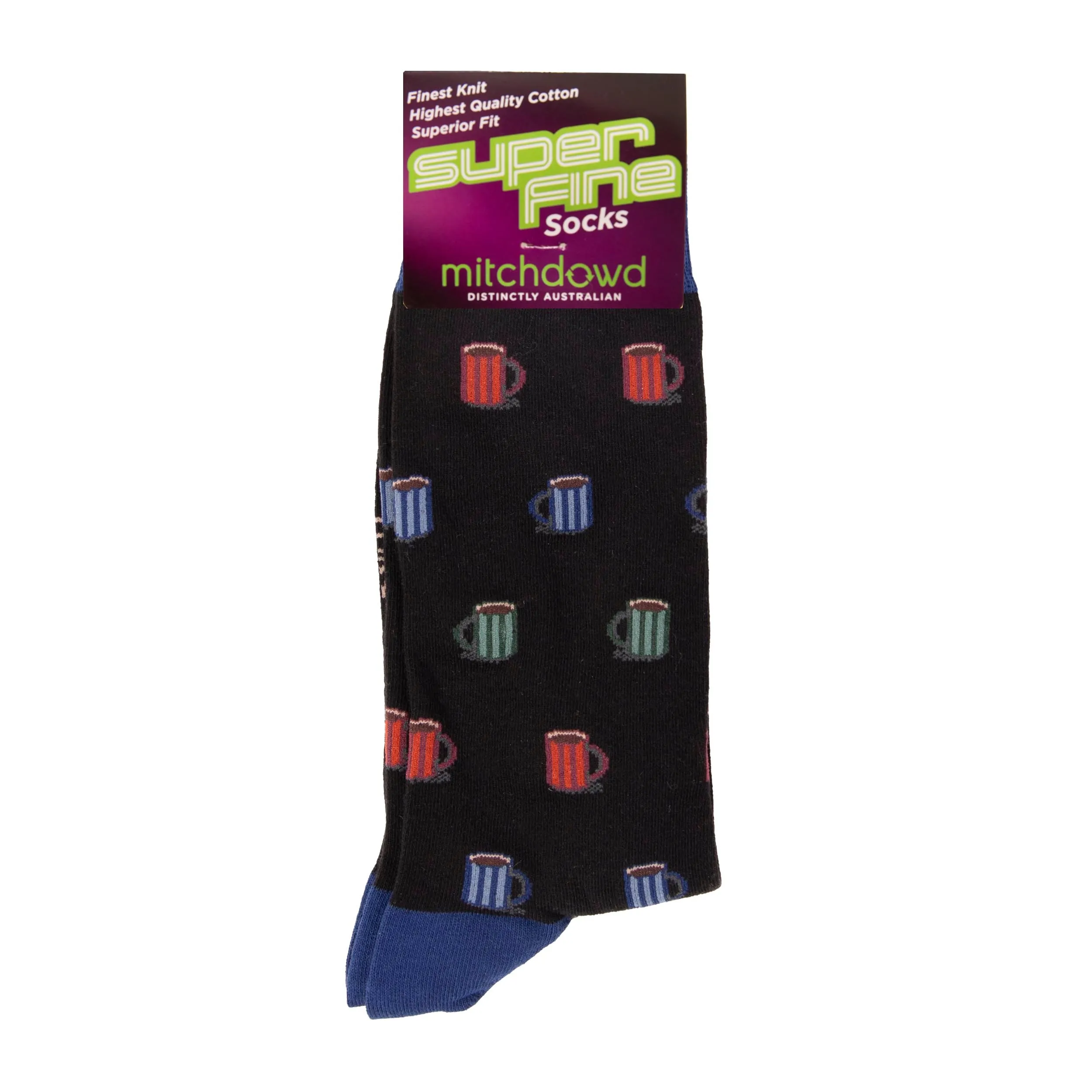 Men's Caffeine Super Fine Cotton Crew Socks - Black