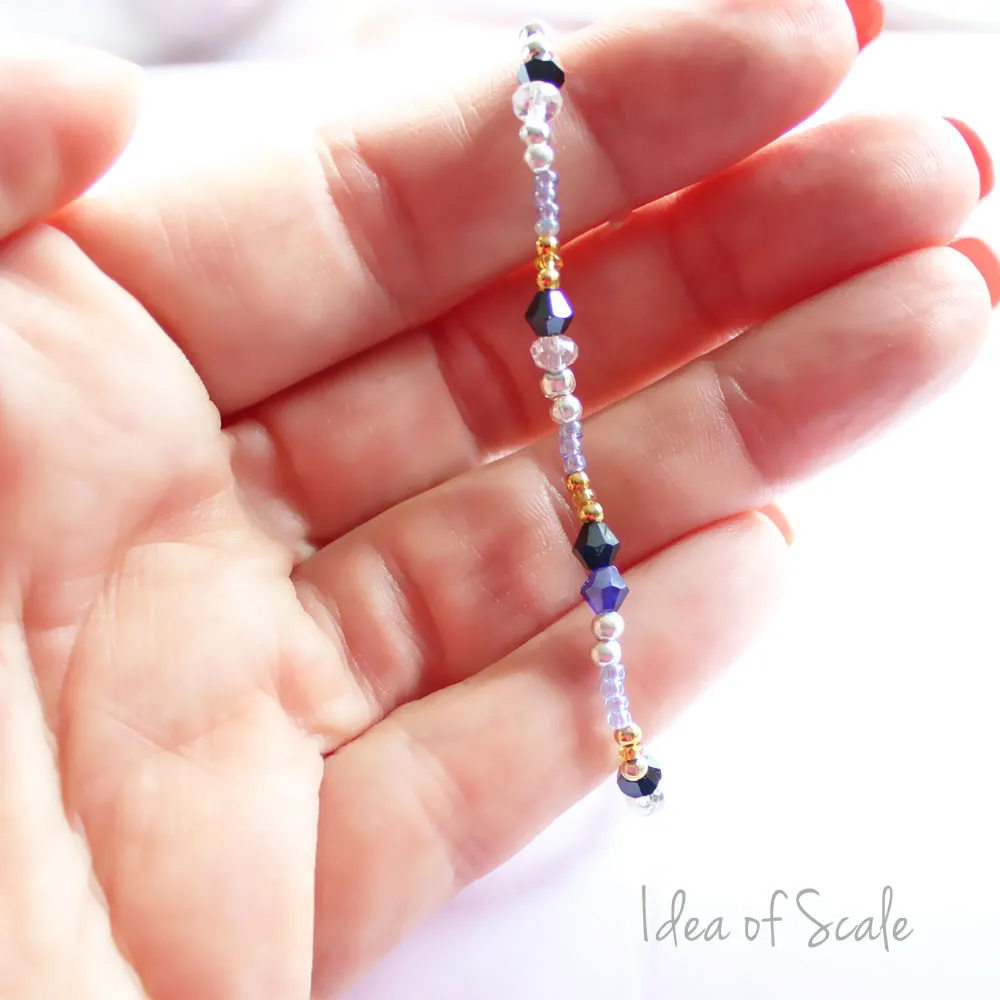 Midnight Silver Blue and Gold Beaded Bracelet