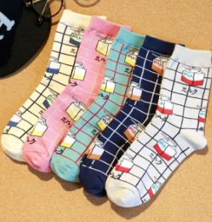 Milk Grid Crew Socks