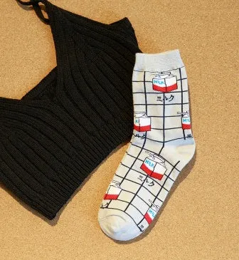 Milk Grid Crew Socks