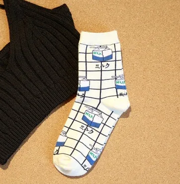 Milk Grid Crew Socks