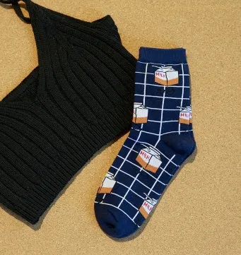 Milk Grid Crew Socks