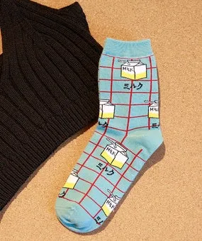 Milk Grid Crew Socks