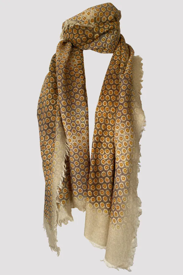 Millefleurs Beige Wool Silk Scarf