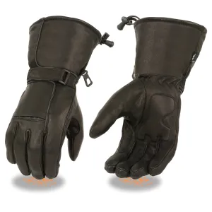 Milwaukee Leather Men's Black Soft Leather Gauntlet Motorcycle Hand Gloves-Waterproof Gel Palm Reflective Piping SH873