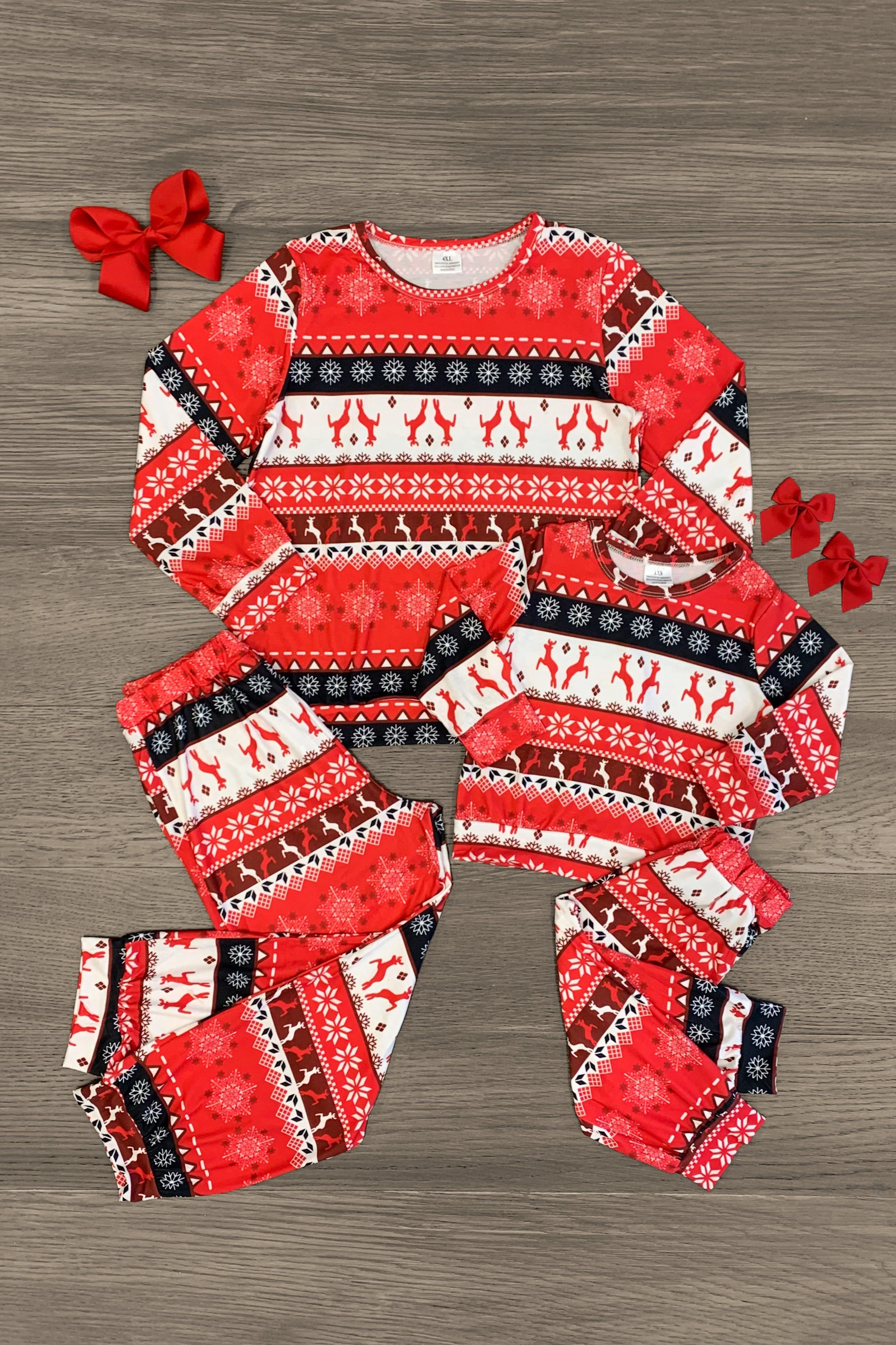 Mom & Me - Red Jumping Deer Nordic Pajamas