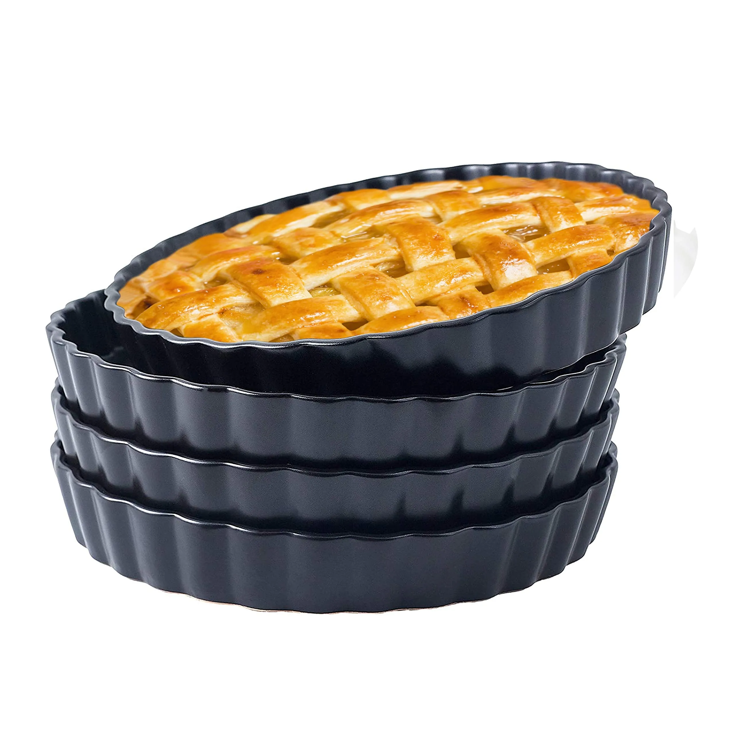 Oven To Table Quiche Dish Bakeware Set Of 4 Matte Ceramic Pie Pans 10 inch Round Dinner