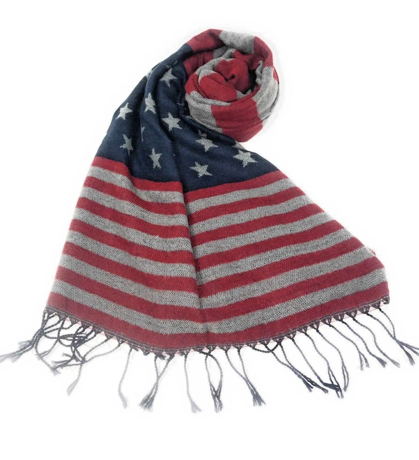 Patriotic USA American Flag Red White Scarf Scarves Shawl Wrap Textured