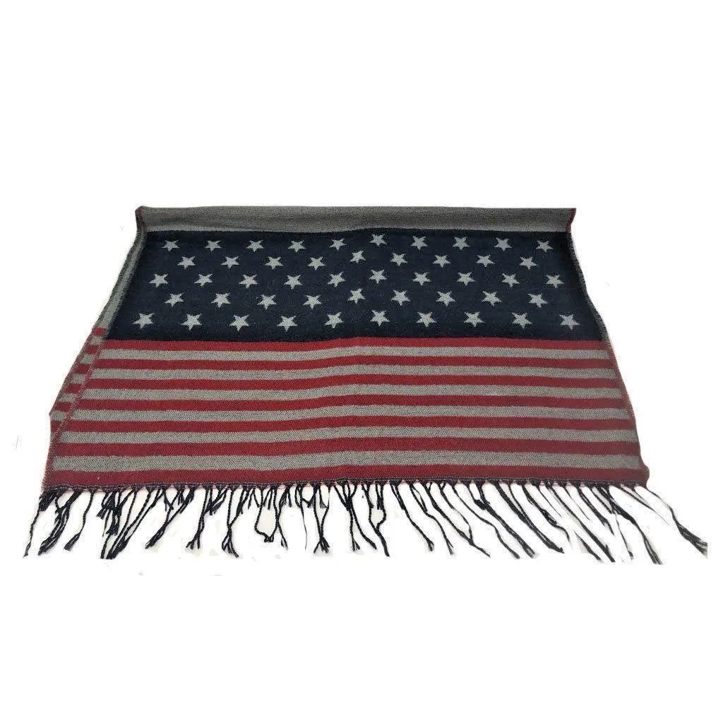 Patriotic USA American Flag Red White Scarf Scarves Shawl Wrap Textured