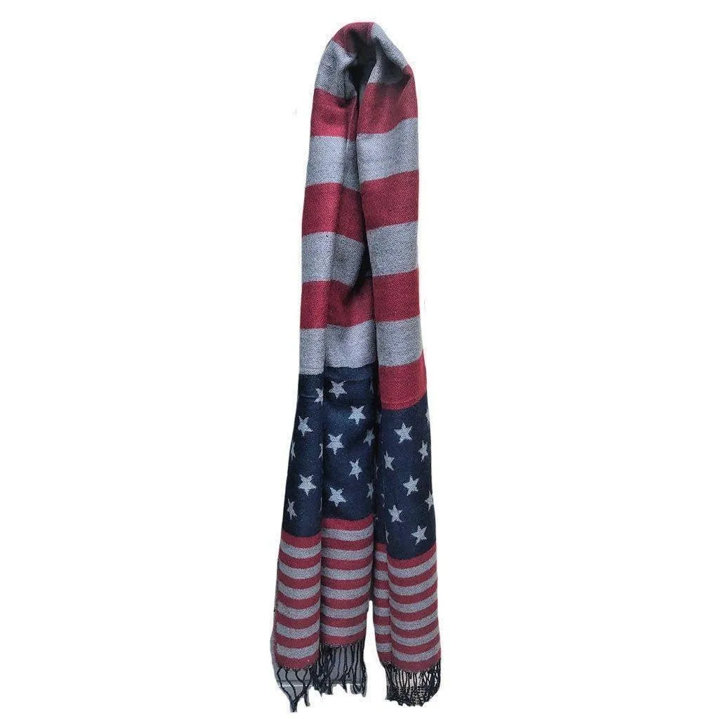 Patriotic USA American Flag Red White Scarf Scarves Shawl Wrap Textured