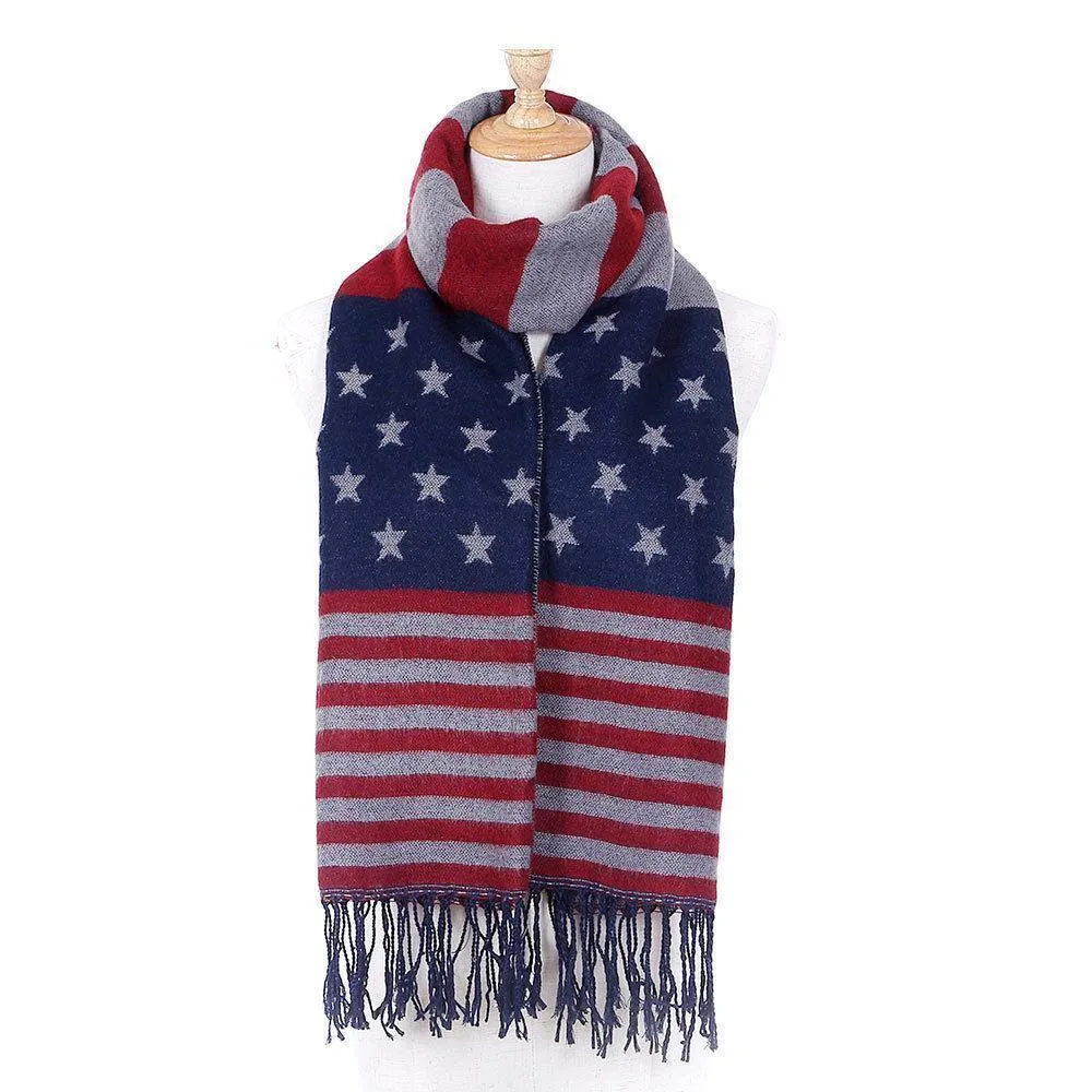 Patriotic USA American Flag Red White Scarf Scarves Shawl Wrap Textured