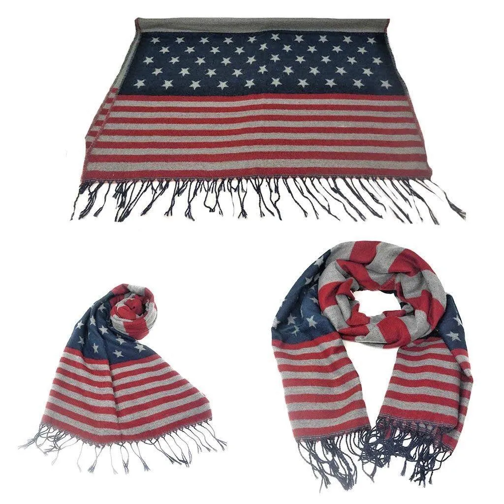 Patriotic USA American Flag Red White Scarf Scarves Shawl Wrap Textured