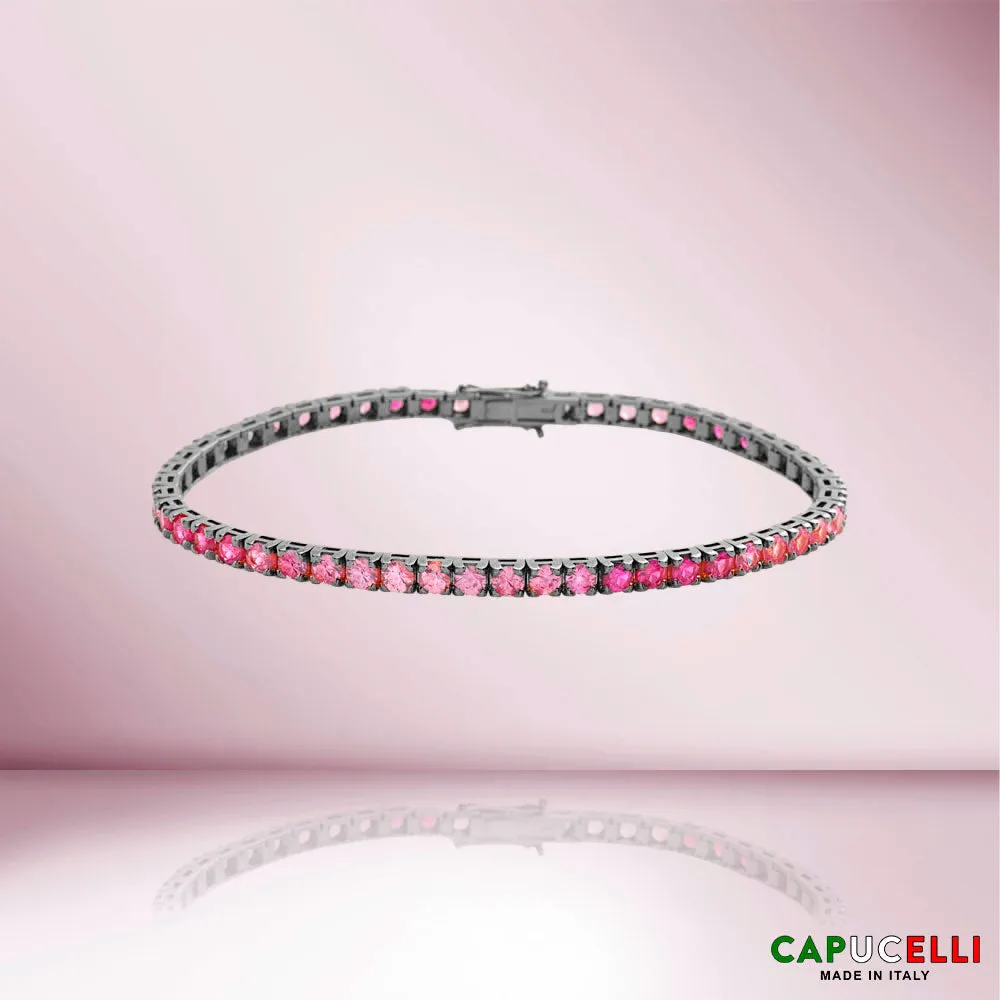 Pink Shaded Sapphires Tennis Bracelet (11.50 ct.) 4-Prongs Setting in 18K Gold, Made In Italy