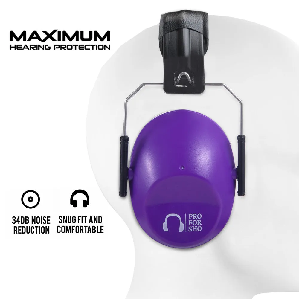 Pro For Sho 34dB NRR Noise Reduction Earmuffs - Lightweight Design - Standard Size Purple